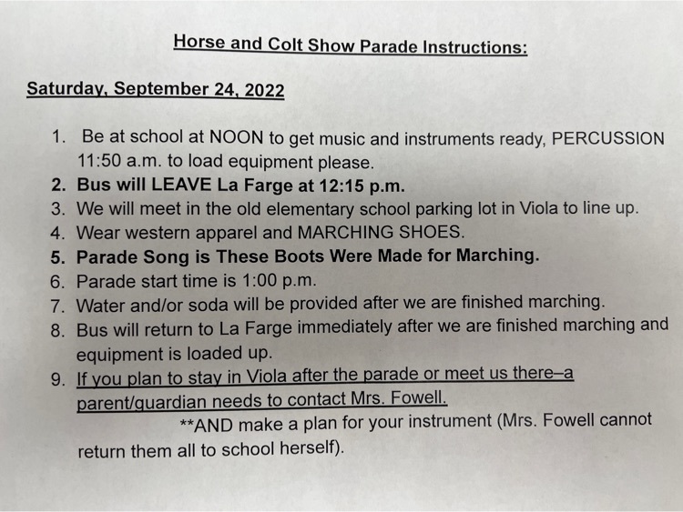 Parade instructions